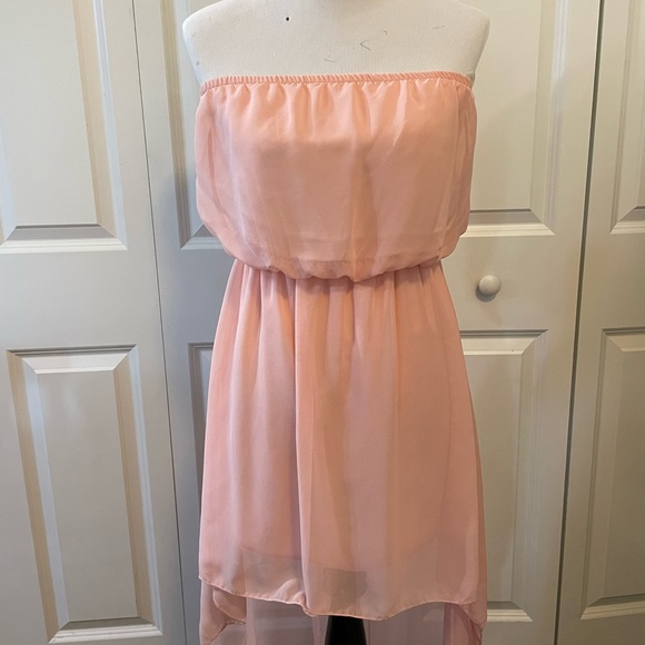 Women  Strapless Blouse High Low Poetry Coral Pink size large - Picture 3 of 7